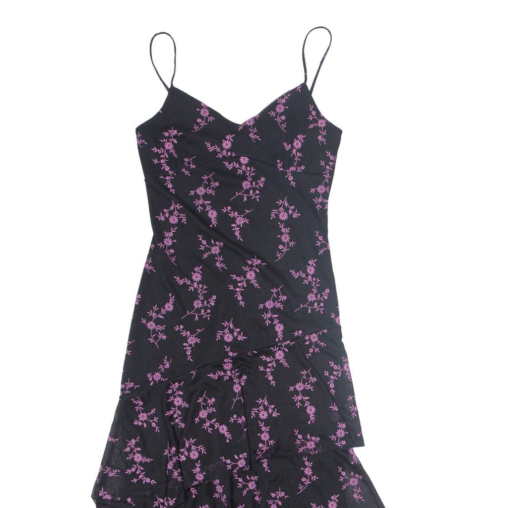 PIMKIE Asymmetrical Womens Day Dress Black Floral Sleeveless Midi S