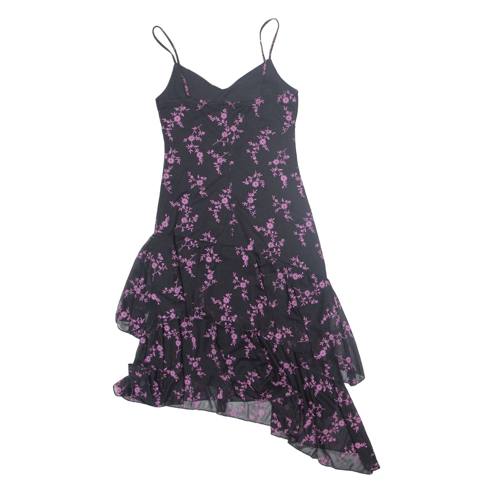 PIMKIE Asymmetrical Womens Day Dress Black Floral Sleeveless Midi S