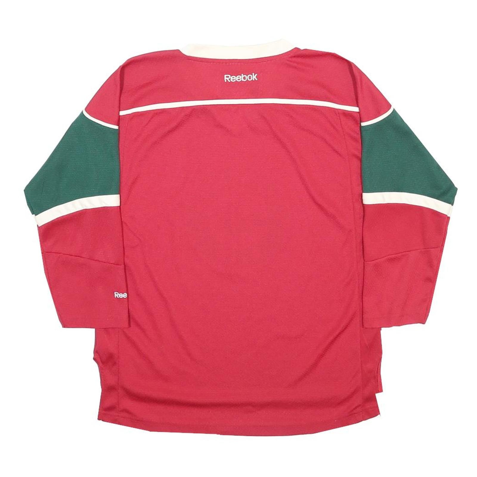 REEBOK Boys Red & Green Minnesota Wild Hockey Jersey L Long Sleeve V-Neck