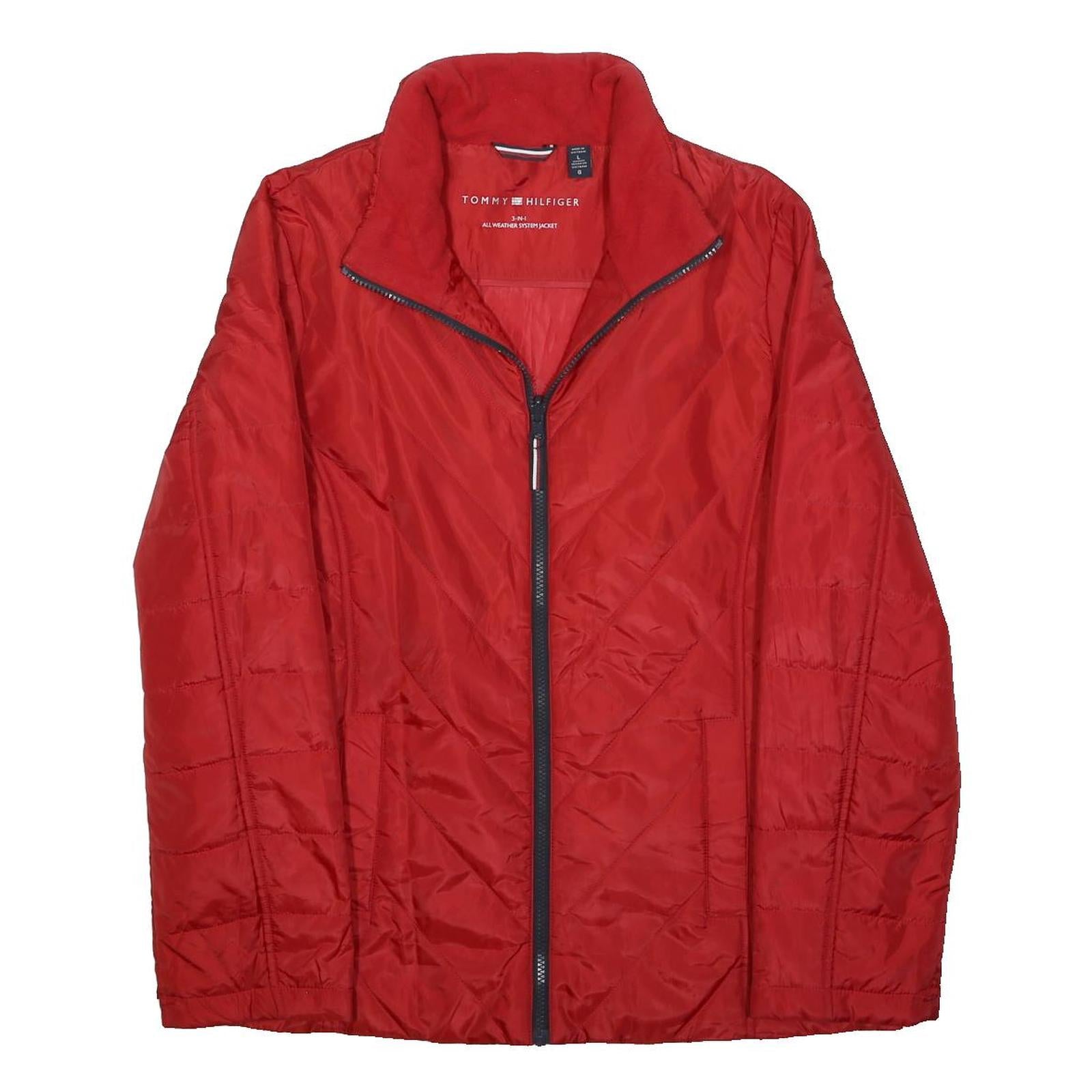 TOMMY HILFIGER Womens Red Jacket L Polyester Plain Zip Casual Lightweight