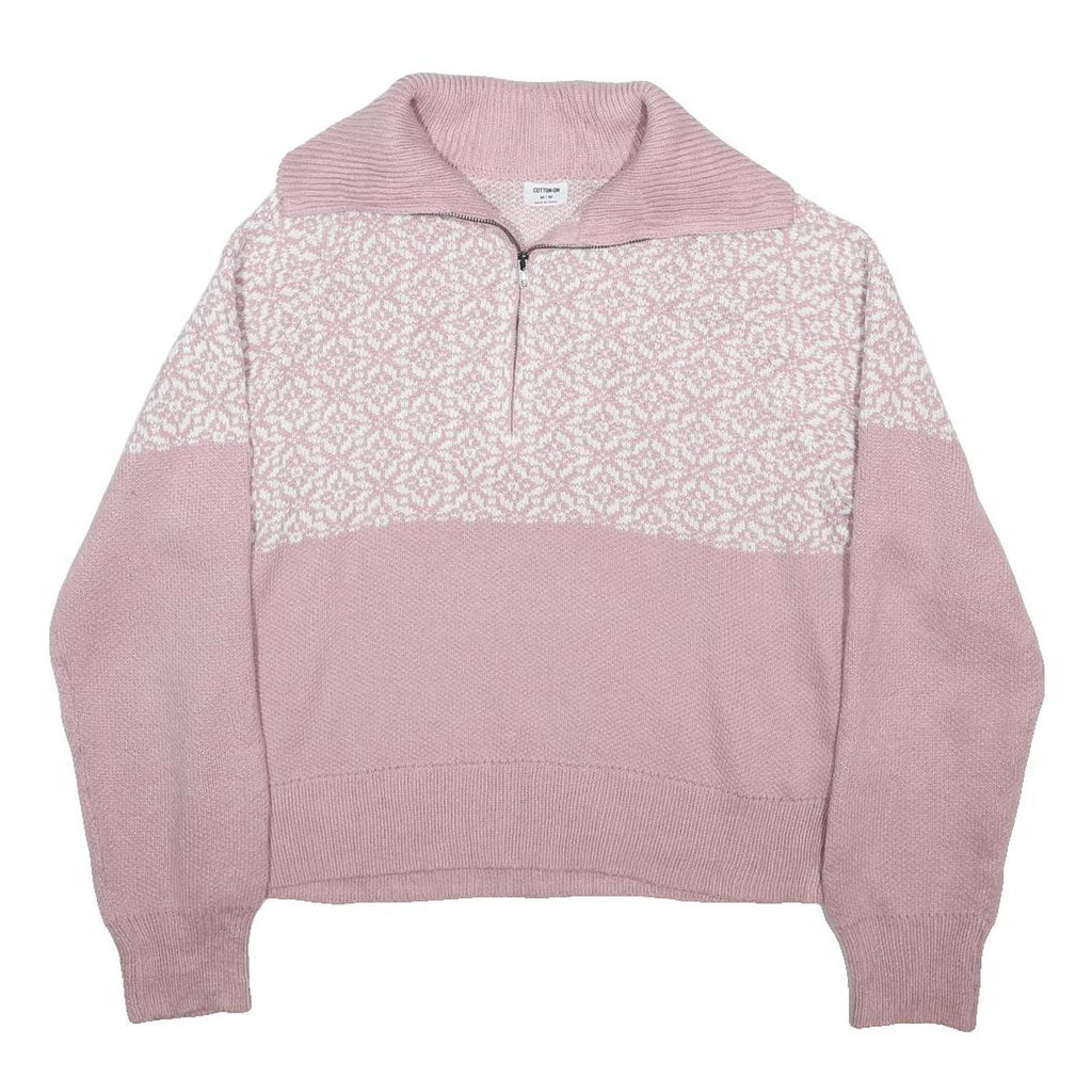 COTTON:ON Womens Pink & White Patterned Pullover Jumper Half Zip M Knitwear
