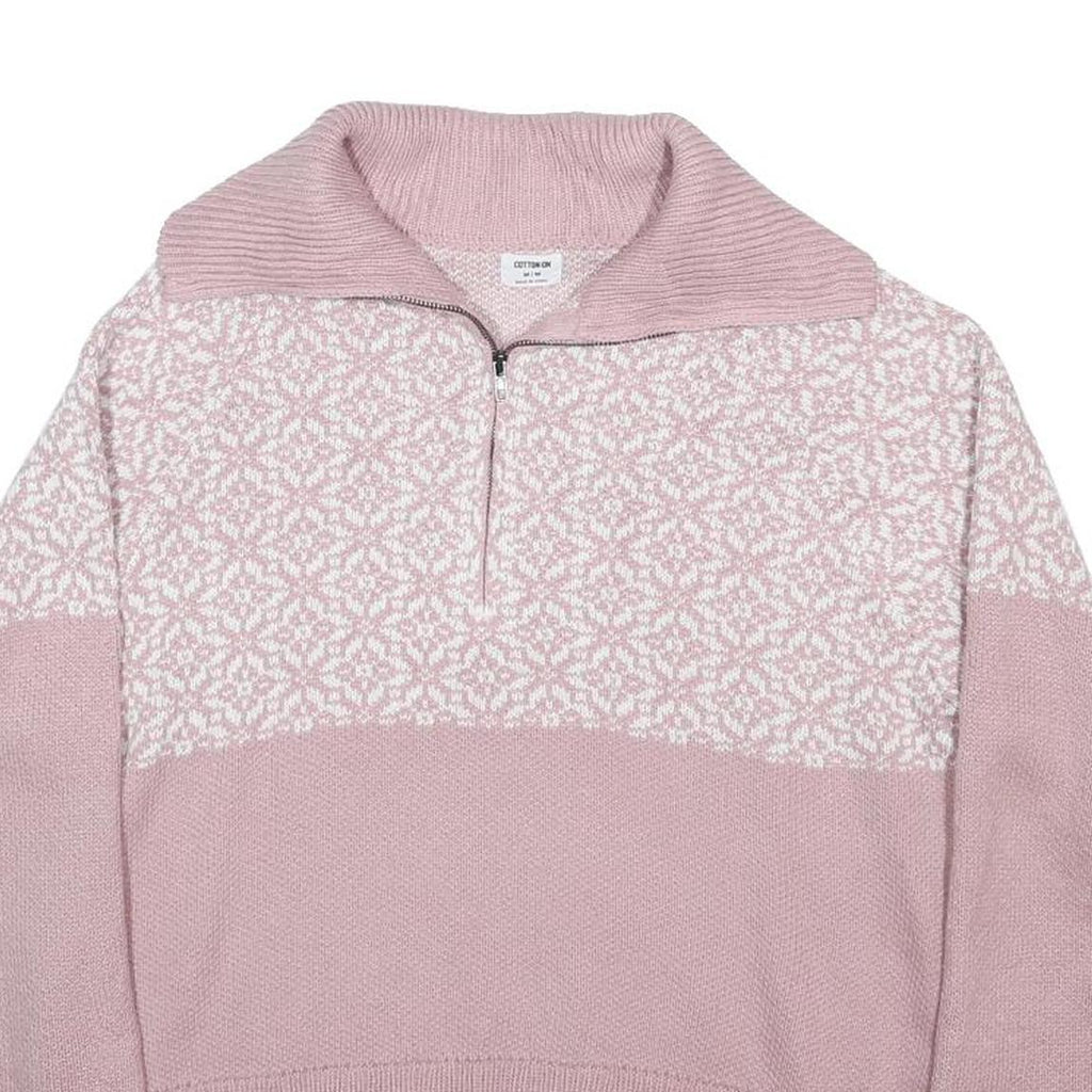 COTTON:ON Womens Pink & White Patterned Pullover Jumper Half Zip M Knitwear