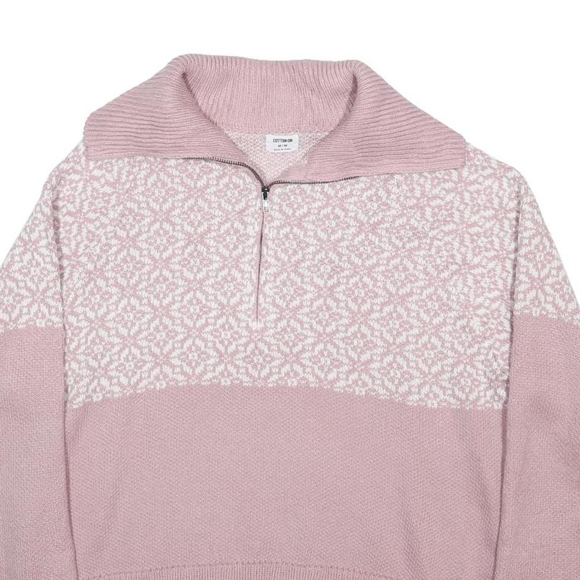 COTTON:ON Womens Pink & White Patterned Pullover Jumper Half Zip M Knitwear