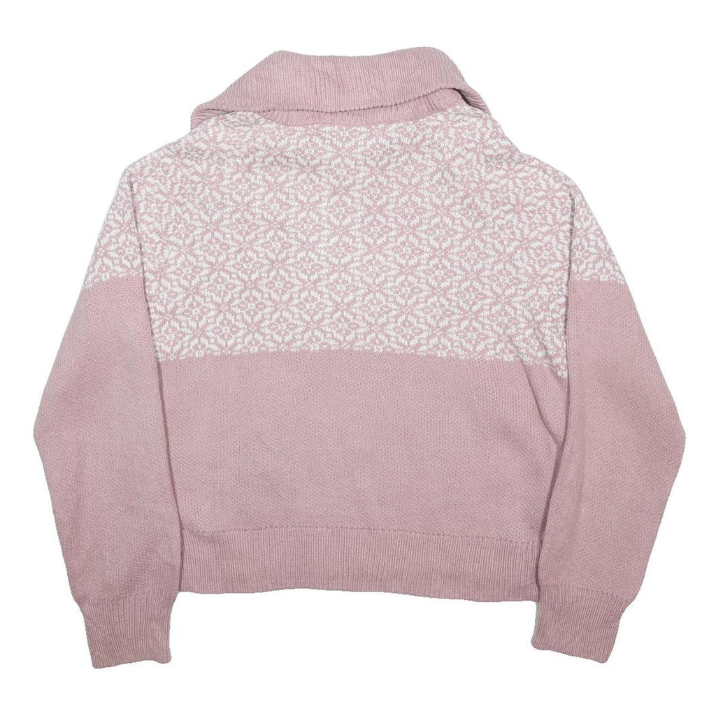 COTTON:ON Womens Pink & White Patterned Pullover Jumper Half Zip M Knitwear