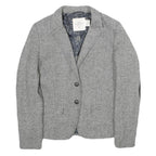 H&M Womens Grey Wool Blend Blazer Jacket UK 10 Button Herringbone Pattern