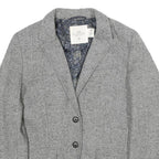 H&M Womens Grey Wool Blend Blazer Jacket UK 10 Button Herringbone Pattern