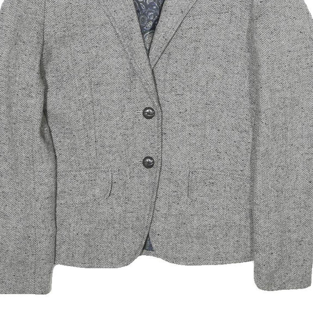 H&M Womens Grey Wool Blend Blazer Jacket UK 10 Button Herringbone Pattern