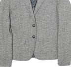 H&M Womens Grey Wool Blend Blazer Jacket UK 10 Button Herringbone Pattern