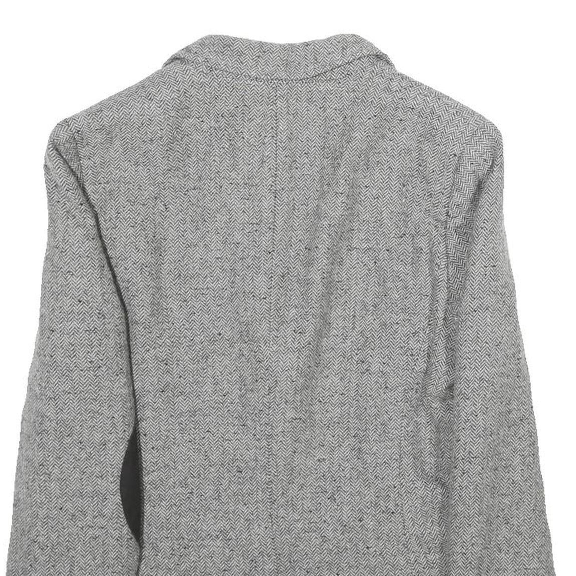 H&M Womens Grey Wool Blend Blazer Jacket UK 10 Button Herringbone Pattern