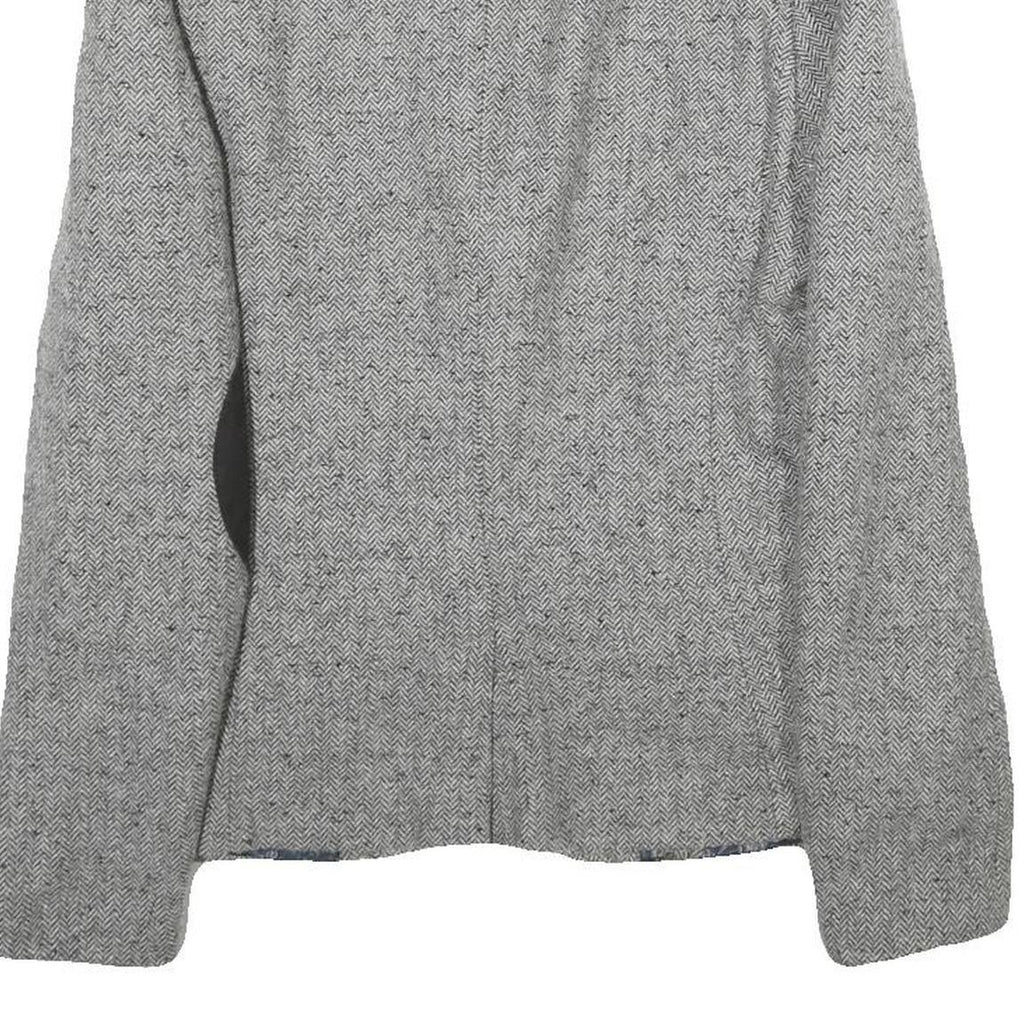 H&M Womens Grey Wool Blend Blazer Jacket UK 10 Button Herringbone Pattern