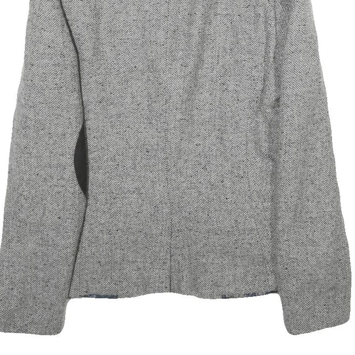 H&M Womens Grey Wool Blend Blazer Jacket UK 10 Button Herringbone Pattern