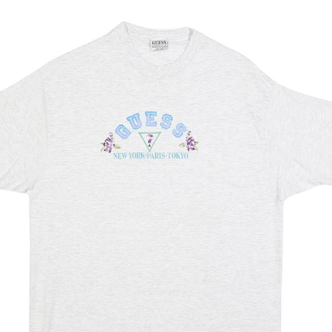 GUESS Womens White Cotton Blend Graphic T-Shirt One Size Short Sleeve Crew Neck