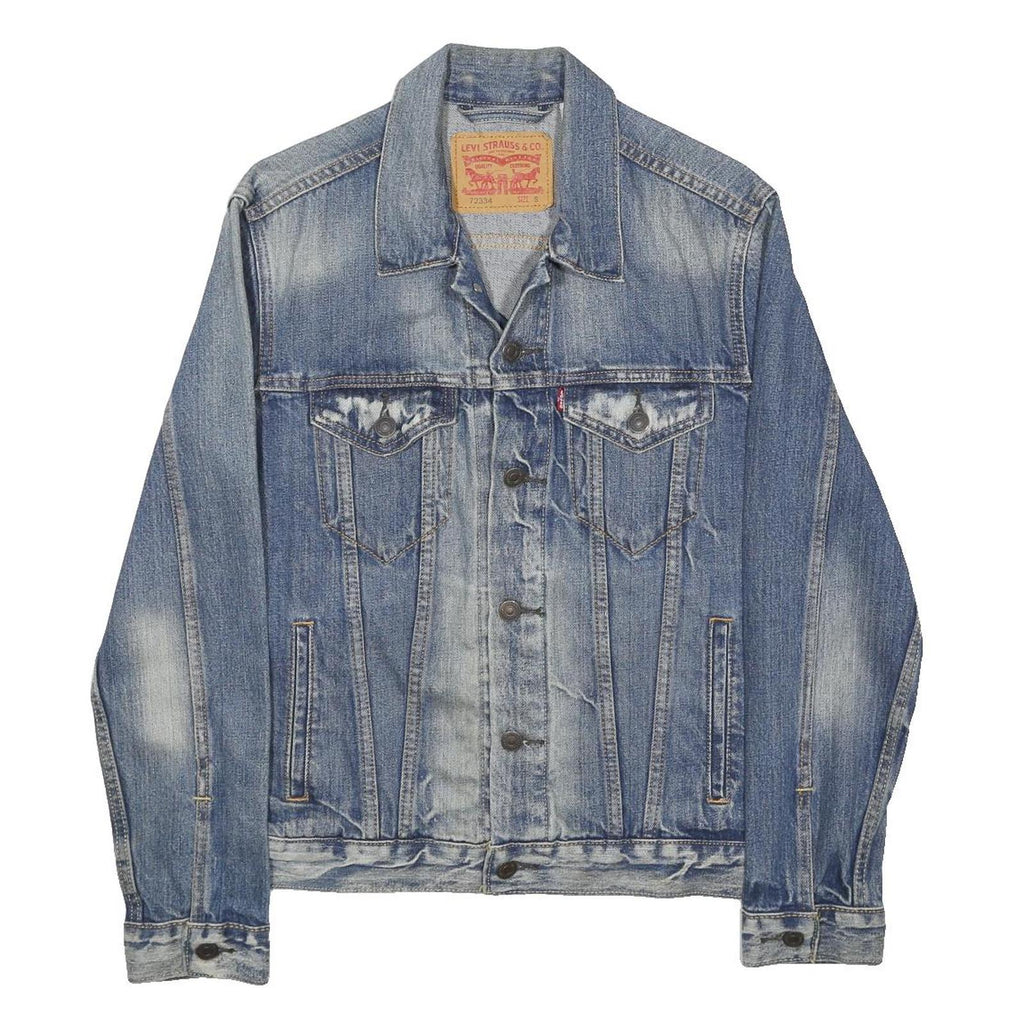 LEVI'S Mens Blue Denim Cotton Button Jacket S Plain Casual Vintage Style