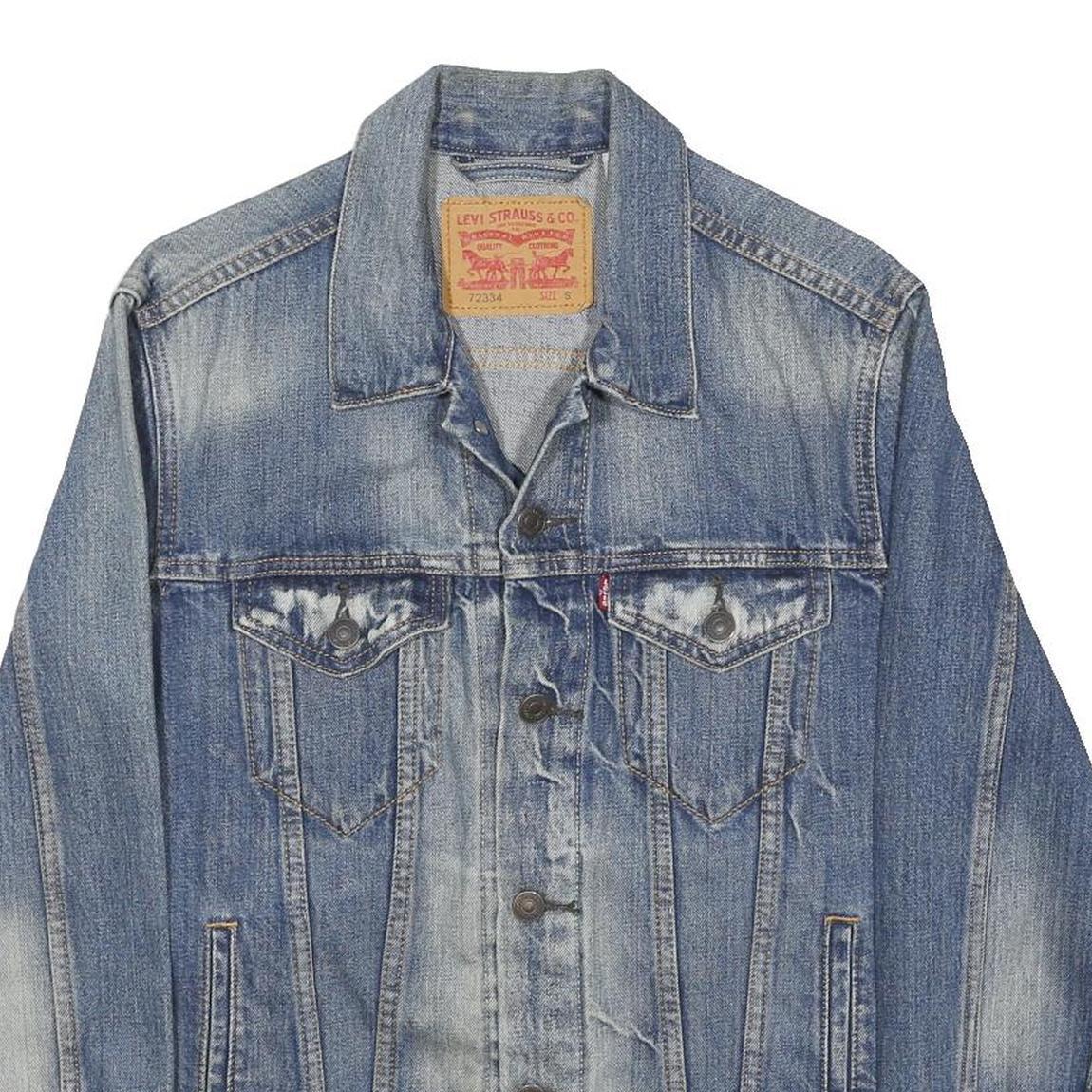 LEVI'S Mens Blue Denim Cotton Button Jacket S Plain Casual Vintage Style