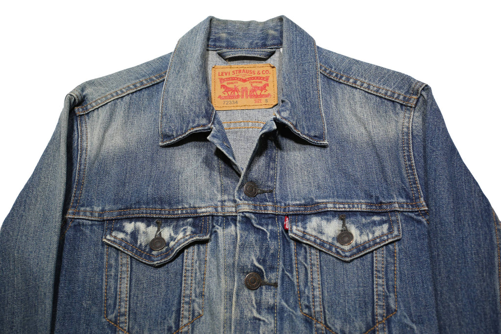 LEVI'S Mens Blue Denim Cotton Button Jacket S Plain Casual Vintage Style