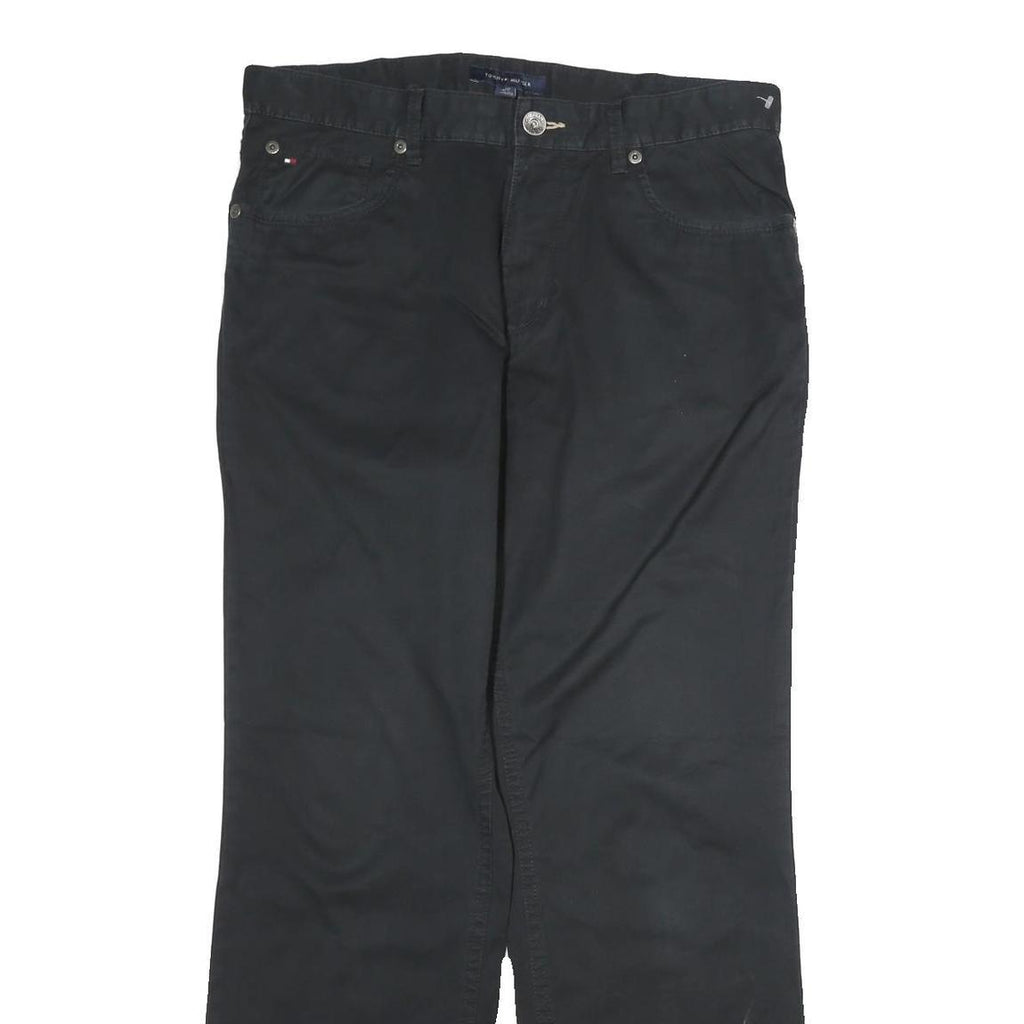 TOMMY HILFIGER Mens Cotton Black Regular Straight Trousers W34 L32 Zip Closure