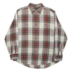 TIMBERLAND Mens White & Red Plaid Cotton Shirt L Button Front Long Sleeve