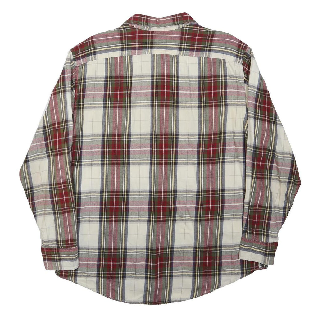 TIMBERLAND Mens White & Red Plaid Cotton Shirt L Button Front Long Sleeve