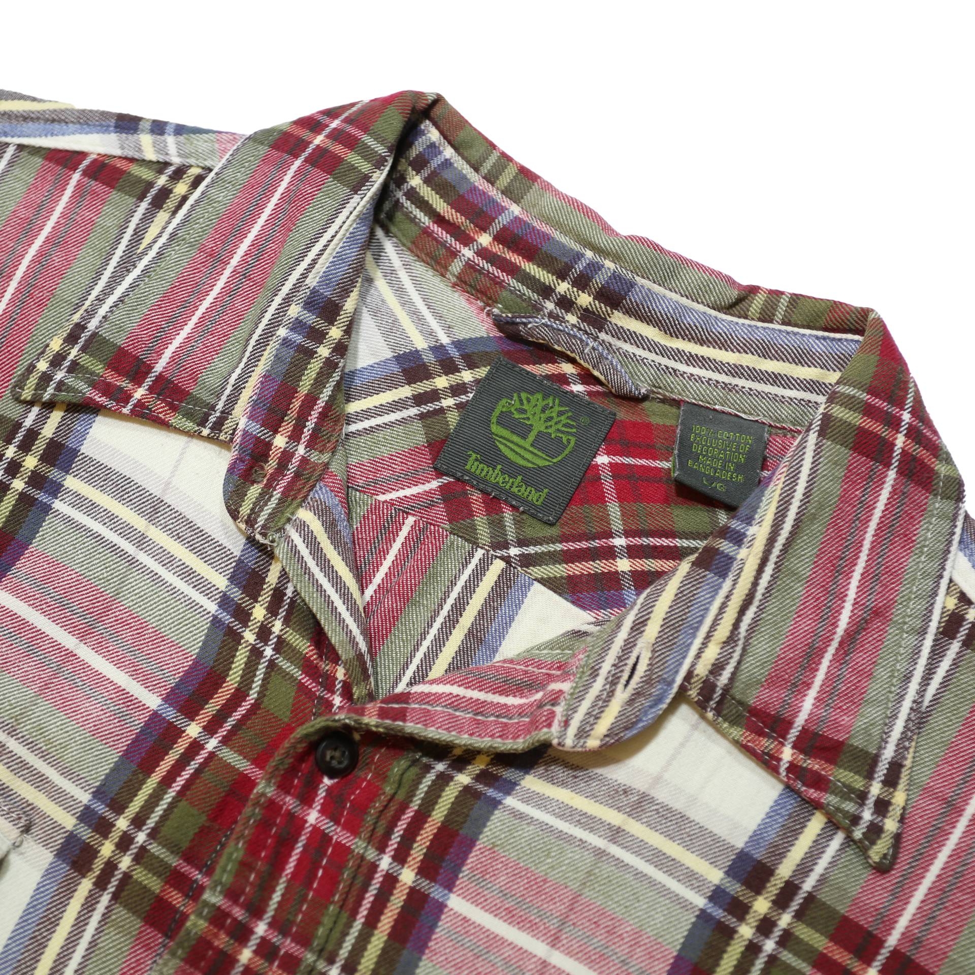 TIMBERLAND Mens White & Red Plaid Cotton Shirt L Button Front Long Sleeve