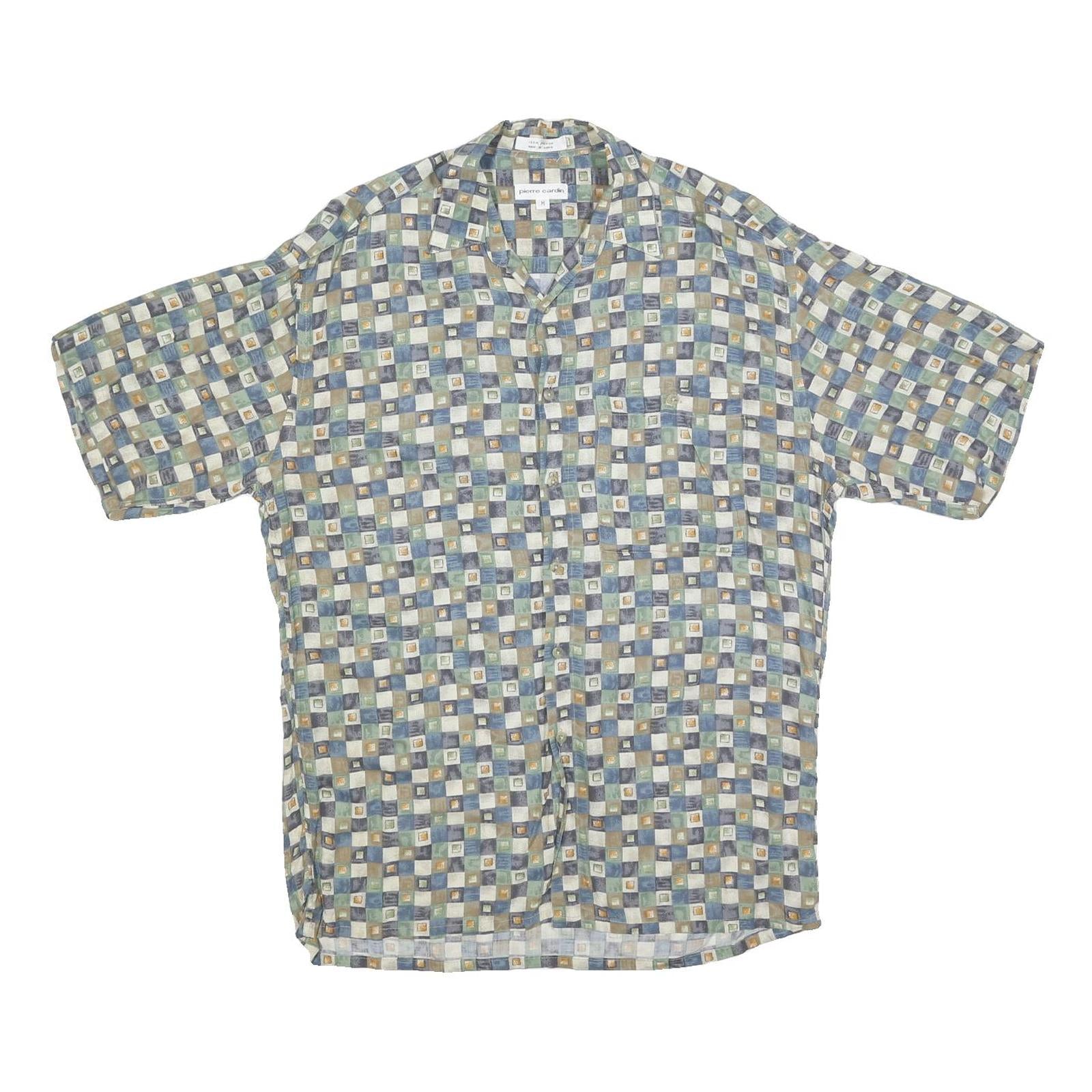 PIERRE CARDIN Mens Blue Green Brown Check Shirt M Cotton Blend Casual