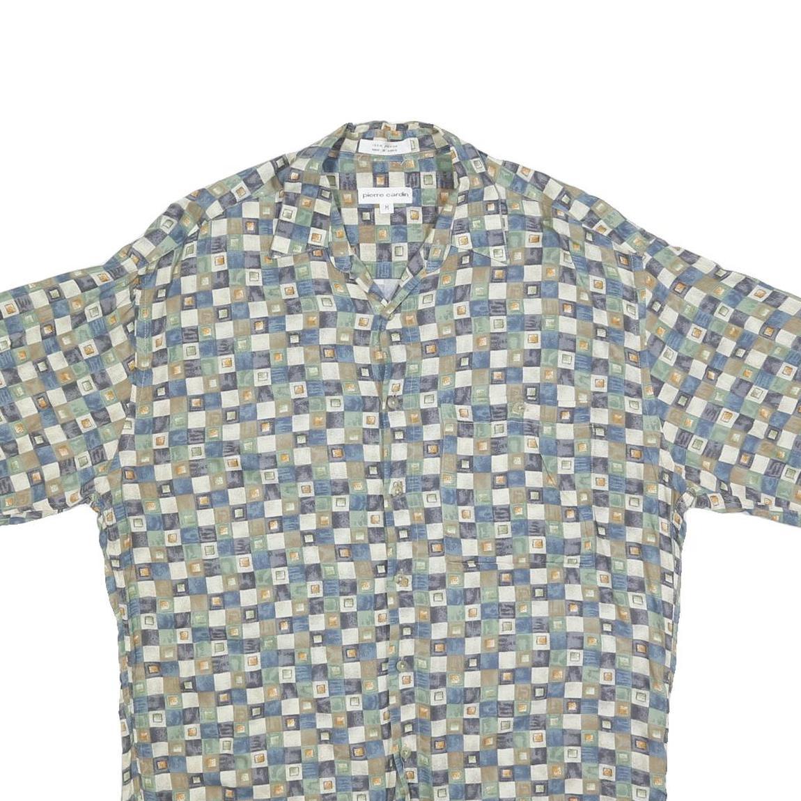 PIERRE CARDIN Mens Blue Green Brown Check Shirt M Cotton Blend Casual
