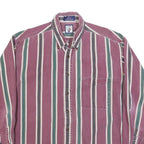 MAREH Mens Purple & Green Striped Shirt M Cotton Blend Casual Button-Down Long