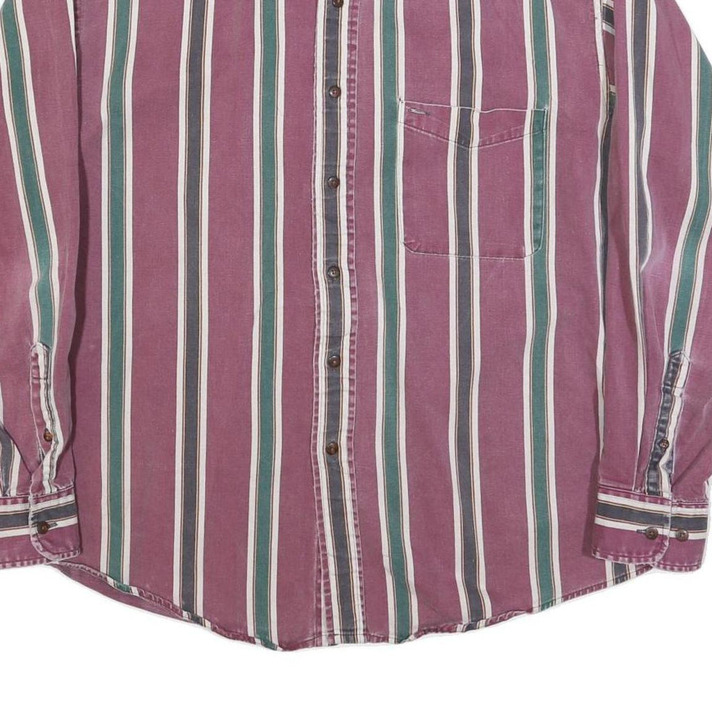 MAREH Mens Purple & Green Striped Shirt M Cotton Blend Casual Button-Down Long