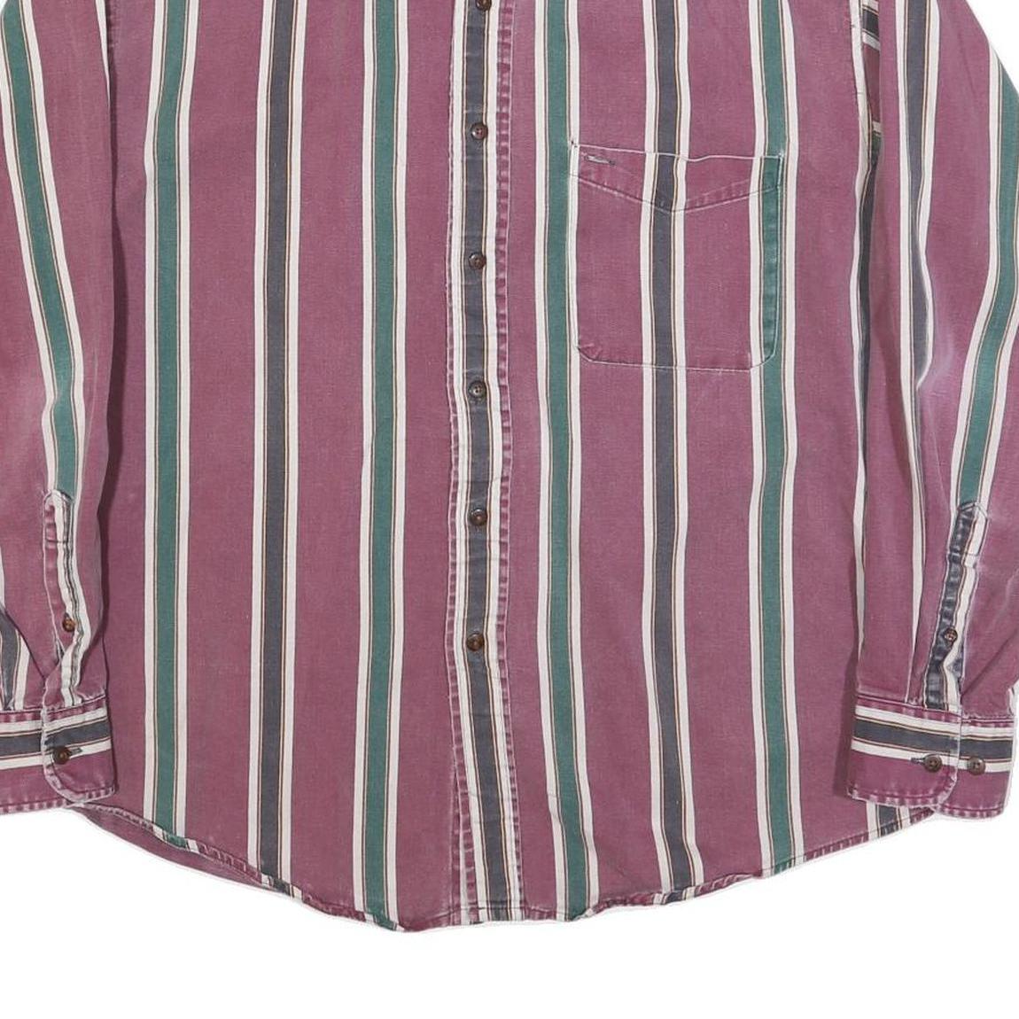 MAREH Mens Purple & Green Striped Shirt M Cotton Blend Casual Button-Down Long