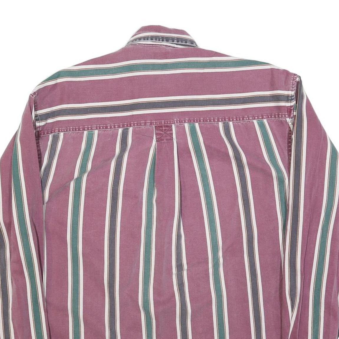 MAREH Mens Purple & Green Striped Shirt M Cotton Blend Casual Button-Down Long