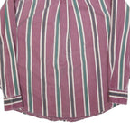 MAREH Mens Purple & Green Striped Shirt M Cotton Blend Casual Button-Down Long