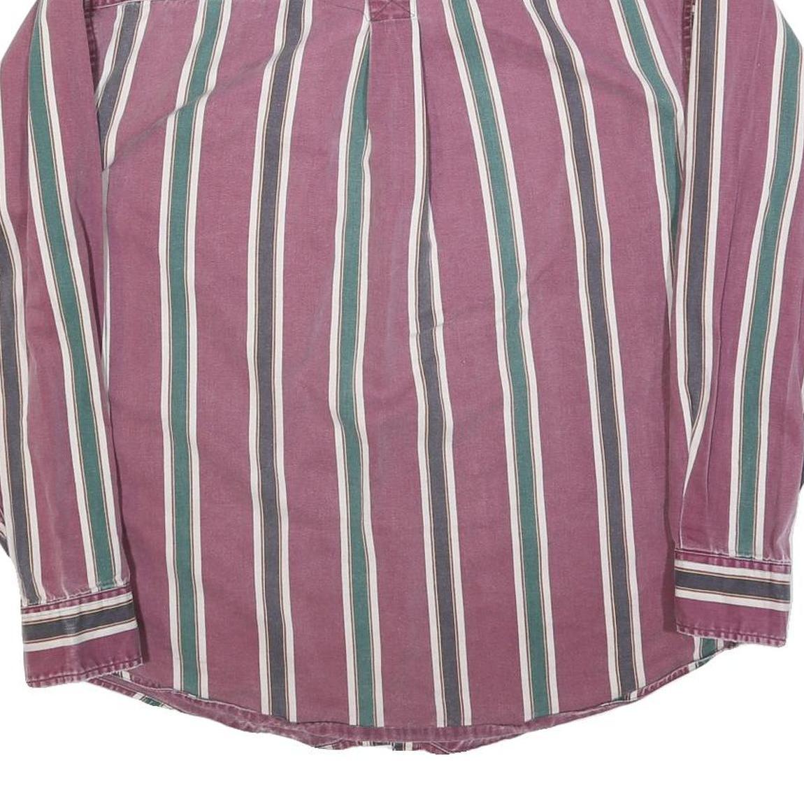 MAREH Mens Purple & Green Striped Shirt M Cotton Blend Casual Button-Down Long