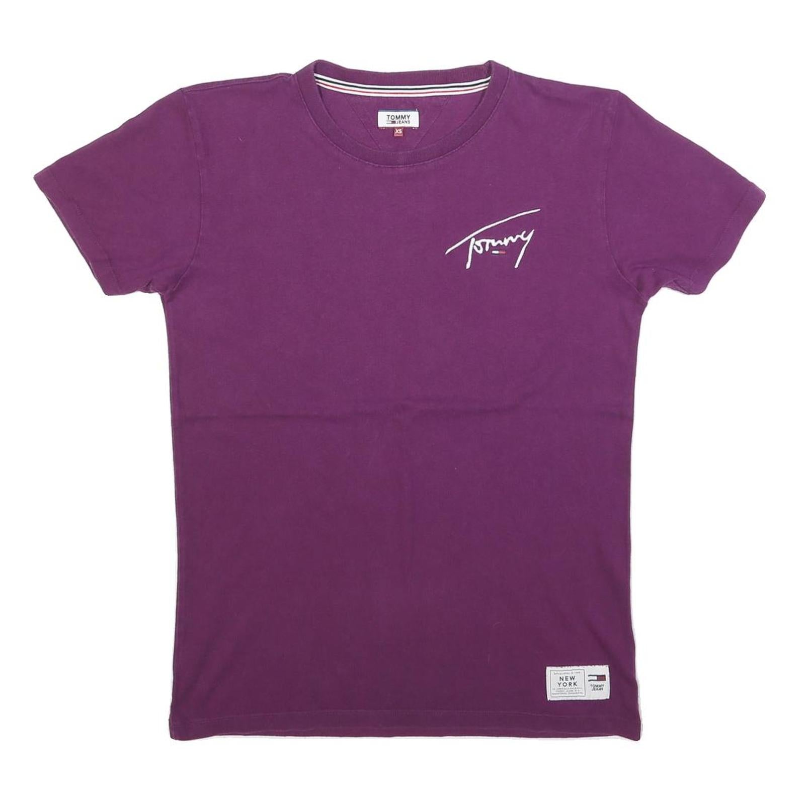 TOMMY JEANS Mens Purple Graphic T-Shirt XS Short Sleeve Crew Neck Signature Logo