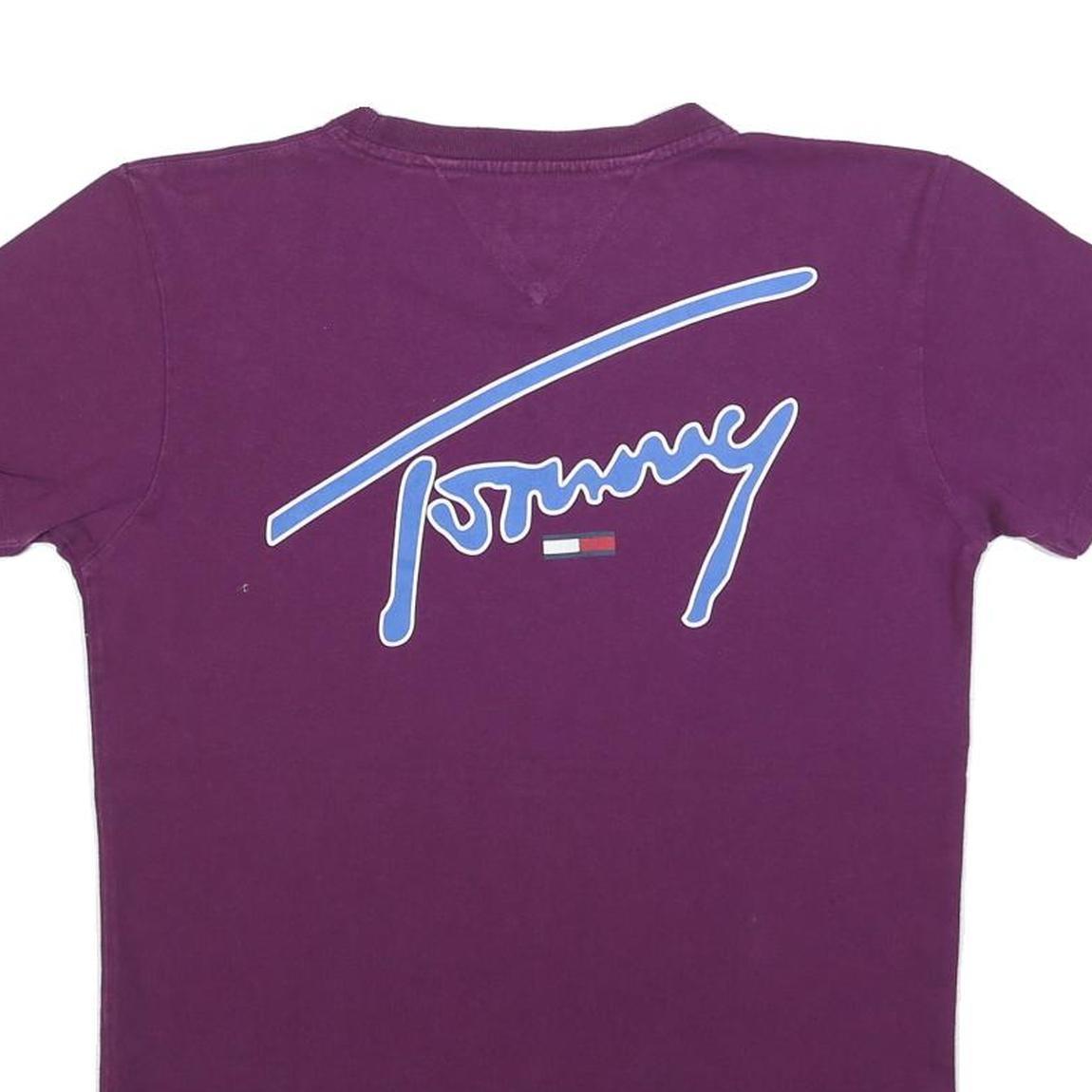 TOMMY JEANS Mens Purple Graphic T-Shirt XS Short Sleeve Crew Neck Signature Logo