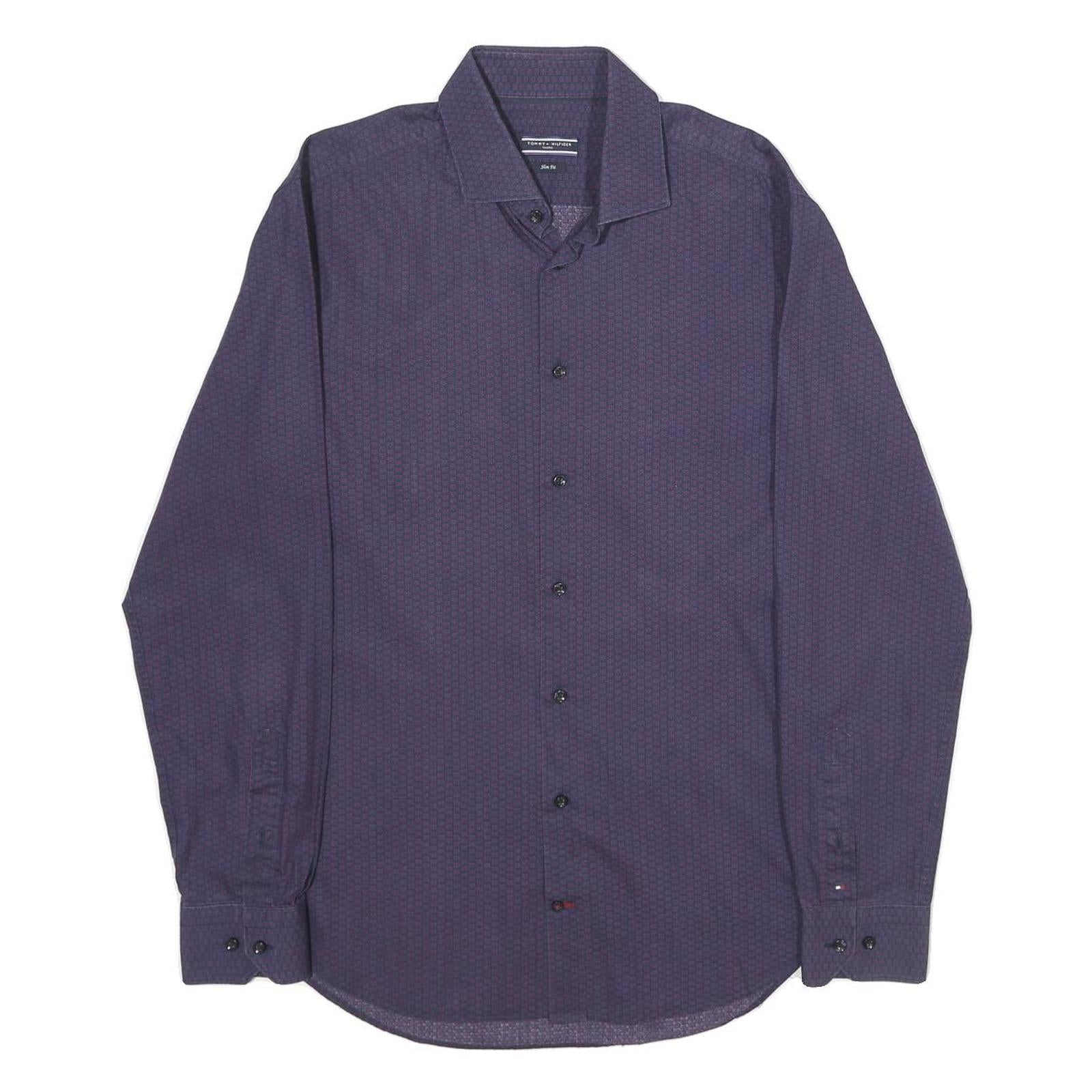 TOMMY HILFIGER Mens Blue Pattern Shirt M Cotton Blend Long Sleeve Button Down