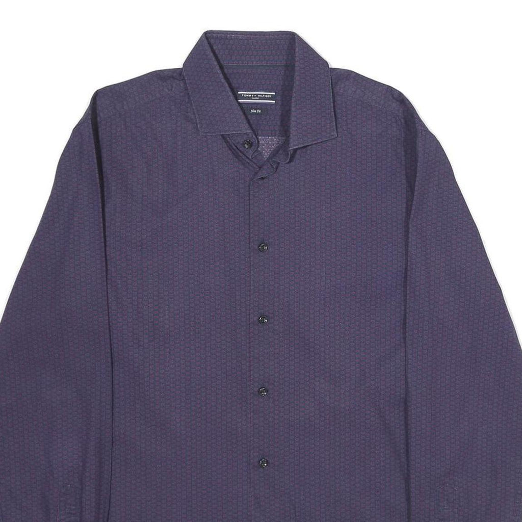 TOMMY HILFIGER Mens Blue Pattern Shirt M Cotton Blend Long Sleeve Button Down