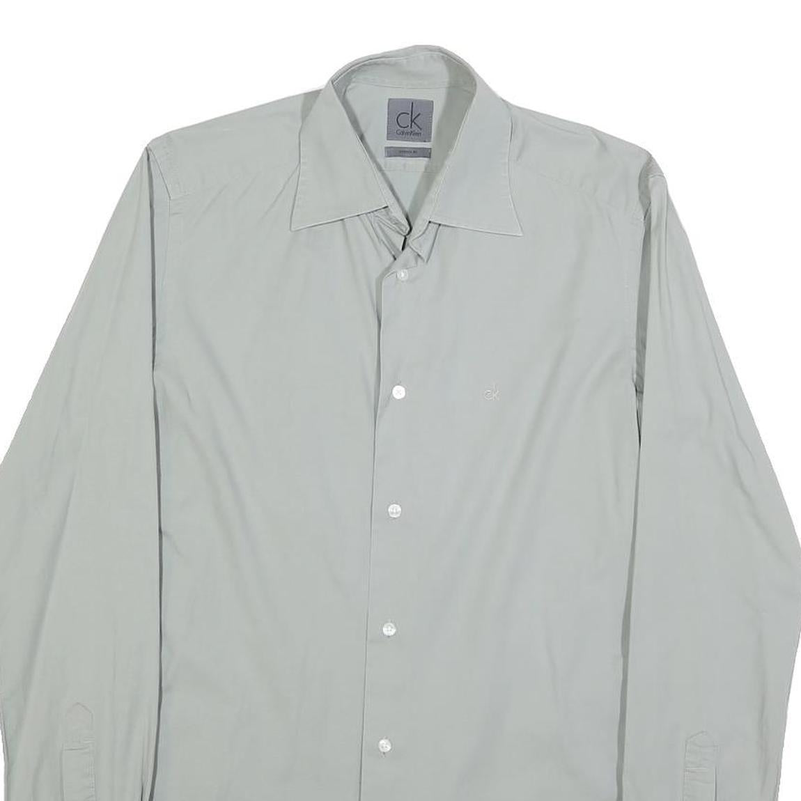 CALVIN KLEIN Mens Grey Shirt XS Classic Cotton Blend Long Sleeve Casual