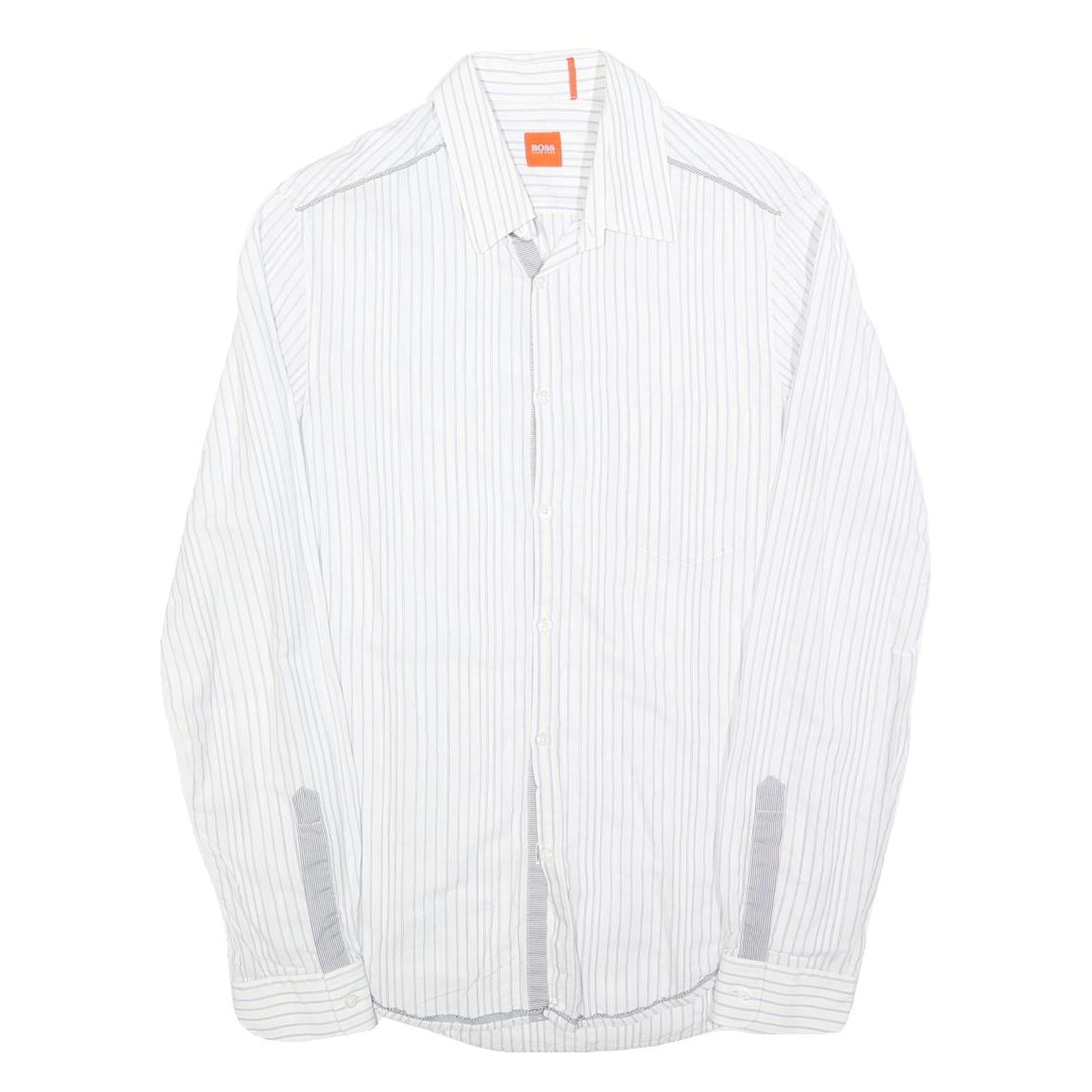 HUGO BOSS Mens White & Grey Stripe Shirt S Cotton Blend Formal Smart