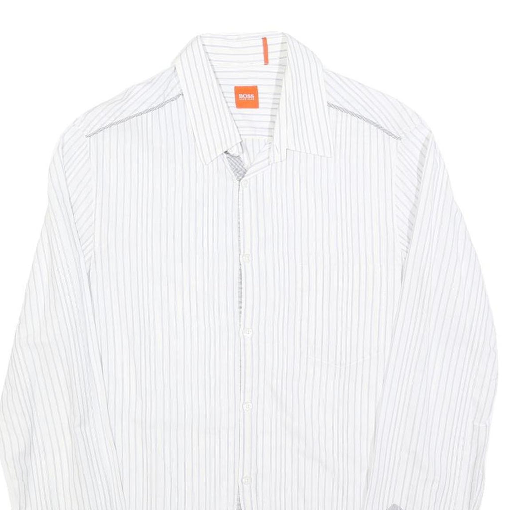 HUGO BOSS Mens White & Grey Stripe Shirt S Cotton Blend Formal Smart
