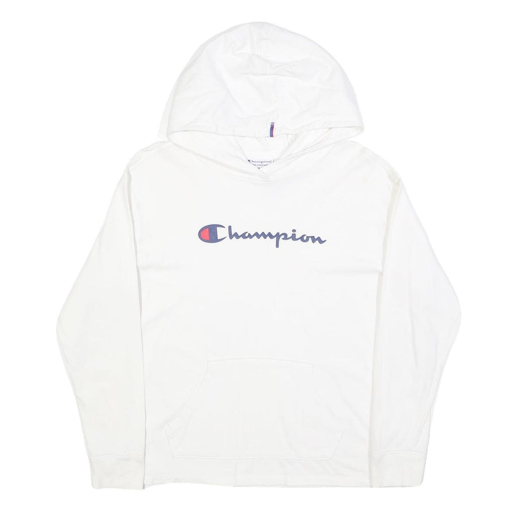CHAMPION Mens White Pullover Hoodie M Cotton Blend Casual Sweatshirt