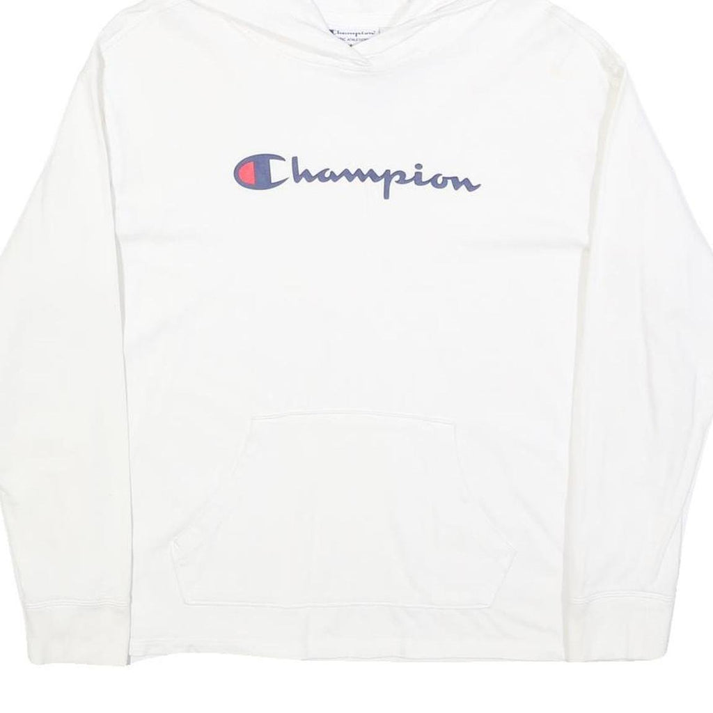 CHAMPION Mens White Pullover Hoodie M Cotton Blend Casual Sweatshirt