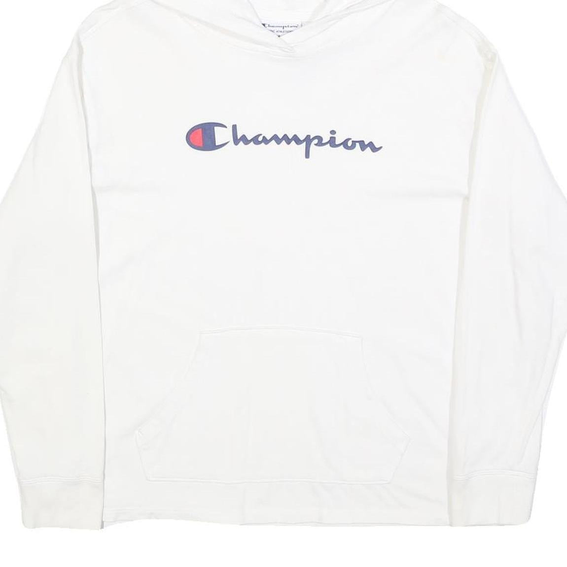 CHAMPION Mens White Pullover Hoodie M Cotton Blend Casual Sweatshirt