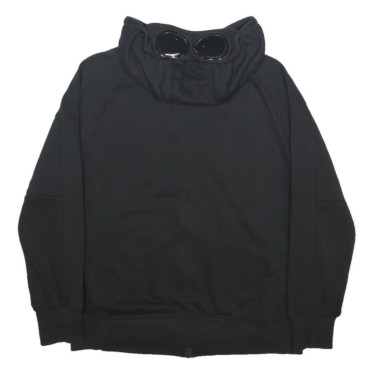 C.P. COMPANY Mens Black Pullover Hoodie L Cotton Zip Pocketed Goggle Hood