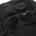 C.P. COMPANY Mens Black Pullover Hoodie L Cotton Zip Pocketed Goggle Hood