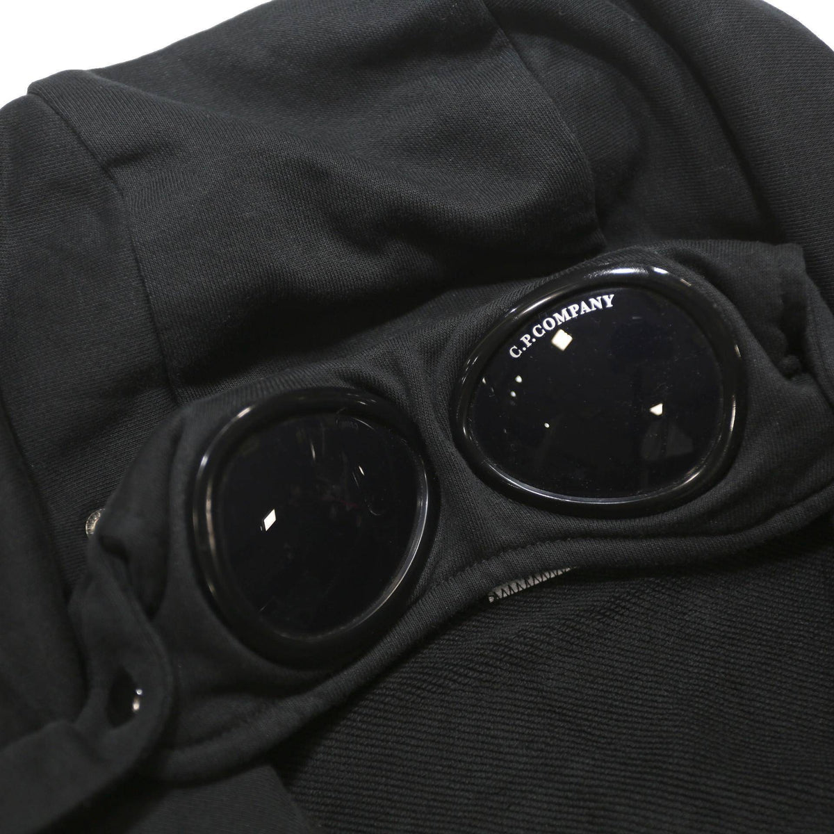C.P. COMPANY Mens Black Pullover Hoodie L Cotton Zip Pocketed Goggle Hood