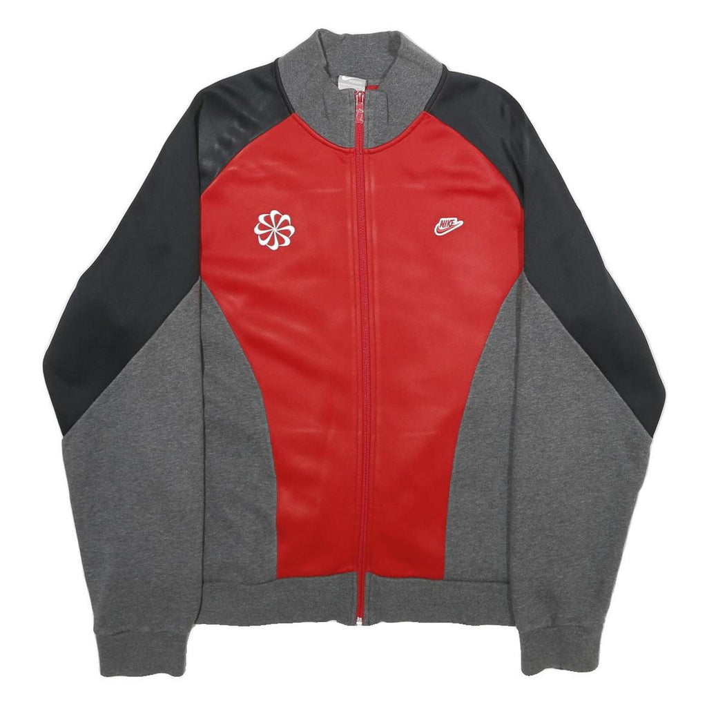NIKE Mens Red & Grey Colourblock Zip Jacket L Cotton Blend Sports Casual