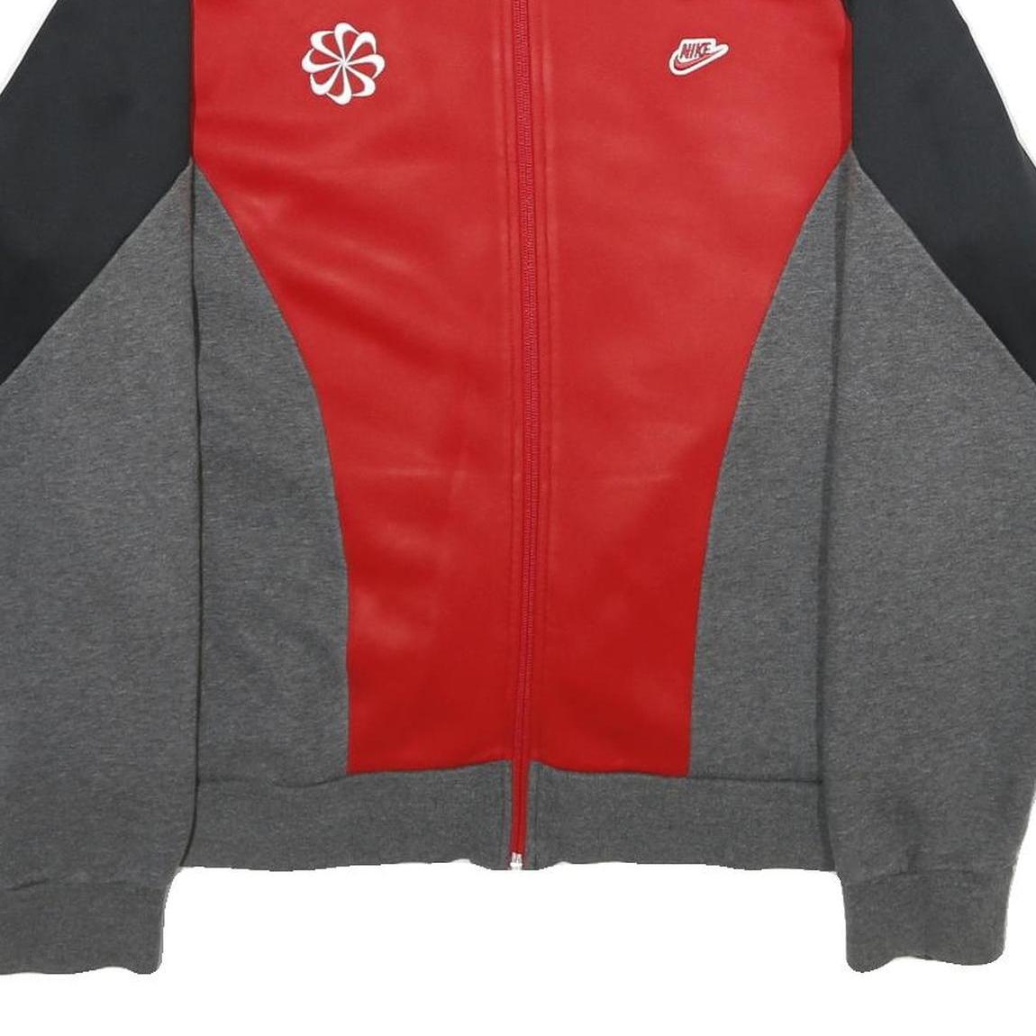 NIKE Mens Red & Grey Colourblock Zip Jacket L Cotton Blend Sports Casual