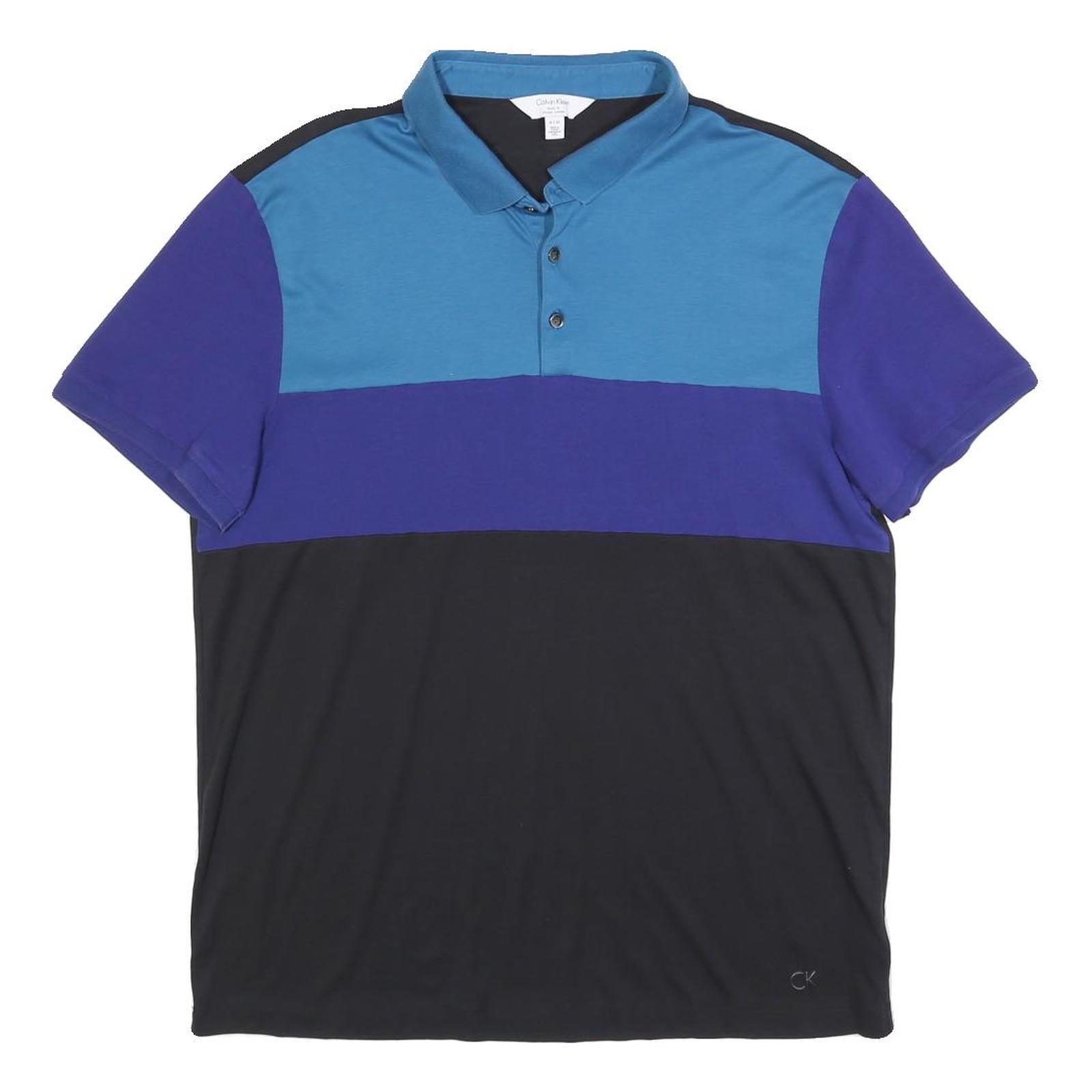 CALVIN KLEIN Mens Blue & Purple & Black Colourblock Short Sleeve Polo Shirt XL