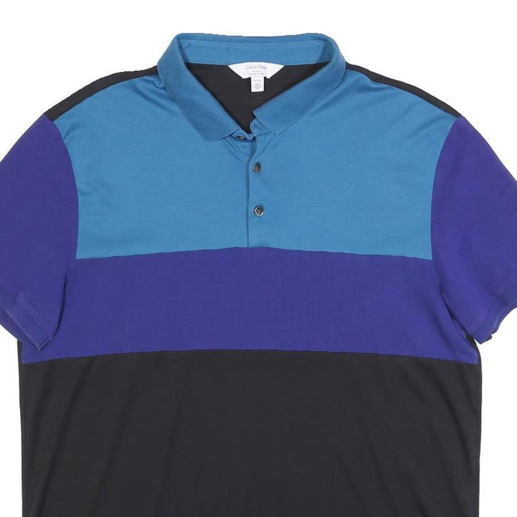CALVIN KLEIN Mens Blue & Purple & Black Colourblock Short Sleeve Polo Shirt XL