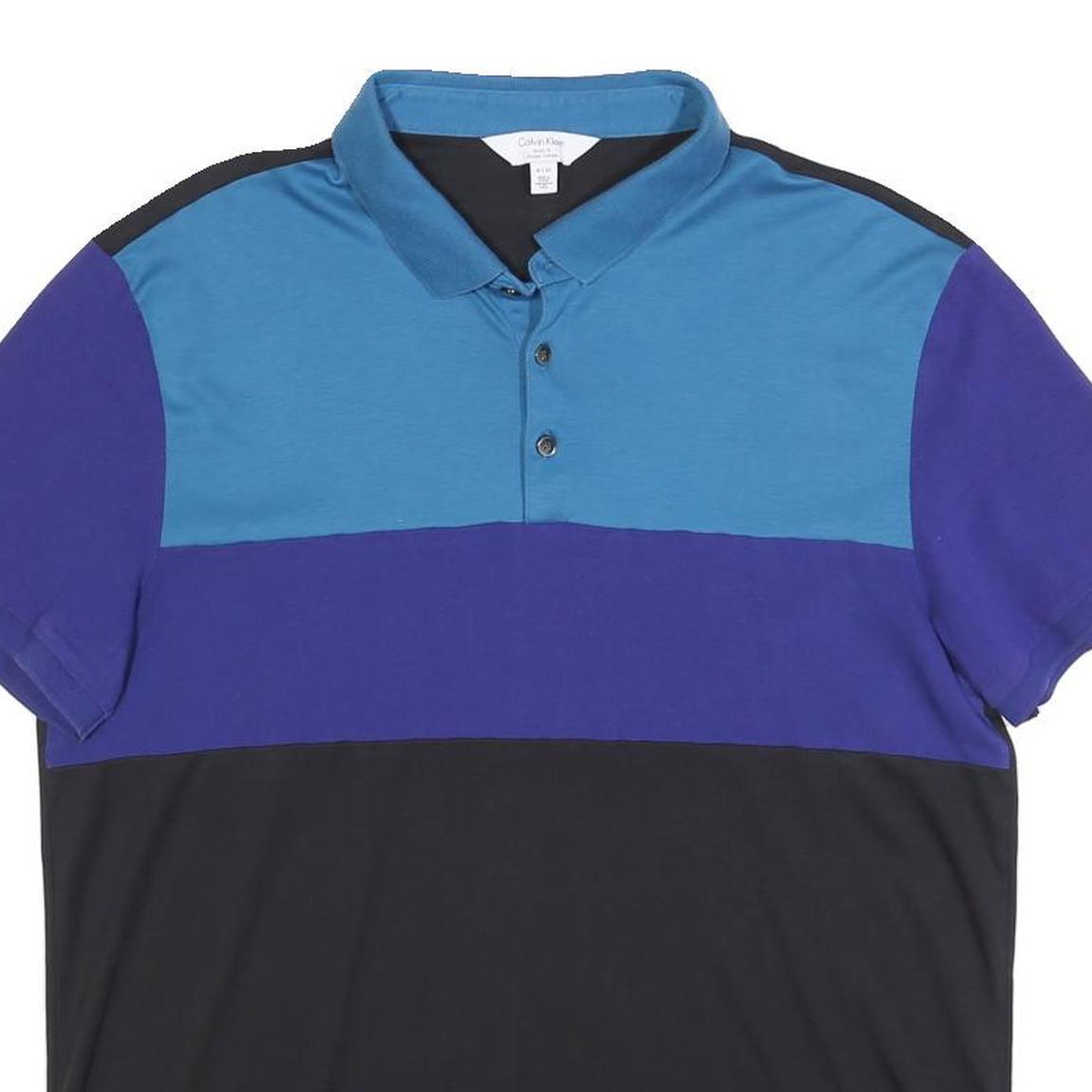 CALVIN KLEIN Mens Blue & Purple & Black Colourblock Short Sleeve Polo Shirt XL