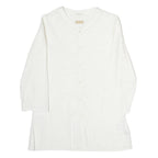 NAPAJIRI Womens White Cotton Blend Printed Top Long Sleeve Button Neck L